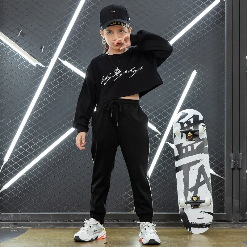 

Kid Hip Hop Clothing Crop Top Long Sleeve T Shirt Tracksuit Jogger Sweat Pants for Girl Boy Dance Costume Clothes Streetwear