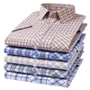 plus size 100%cotton thin short sleeve shirts for men slim fit casual plain shirt hawaiian plaid shirt korean popular clothes 1