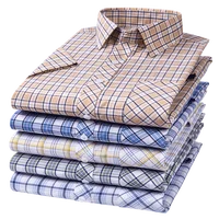 plus size 100%cotton thin short sleeve shirts for men slim fit casual plain shirt hawaiian plaid shirt korean popular clothes 1