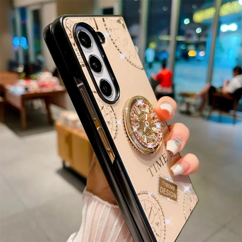 Custodia di lusso con anello in metallo glitterato per Samsung Galaxy Z Fold 6 Fold 5 Fold 4 Fold 3 Custodia protettiva pieghevole lucida antiurto Funda_voghion.com