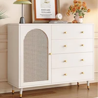 ตู้ลิ้นชักไม้ไผ่เอนกประสงค์ ตู้เก็บของหวายไม้ไผ่สีขาว ตู้ลิ้นชักพร้อมบานประตูสำหรับทางเข้า 4