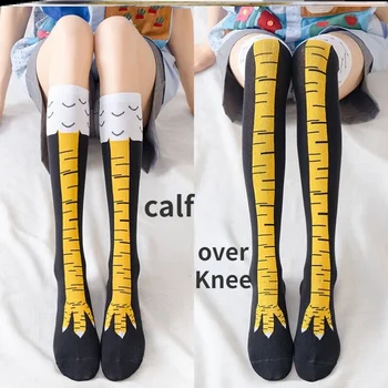 재밌는 닭 발 스타킹 오버 무릎 압력 얇은 다리 긴 여성 용수철, 가을 겨울, 중학교 여학생 허벅지 양말