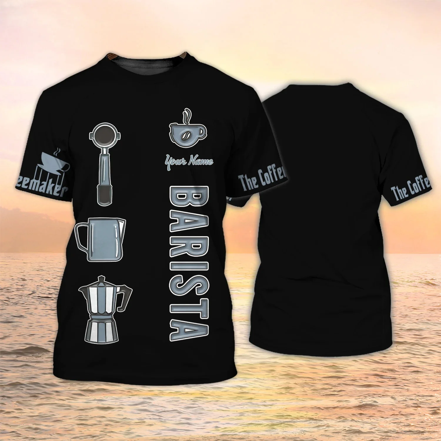 Neueste Sommer Herrenmode T-shirt Personalisierte Barista Schürze 3D Gedruckt t-shirt Unisex Casual T-shirt Kaffee Shop Uniform DW120 – Detail 23