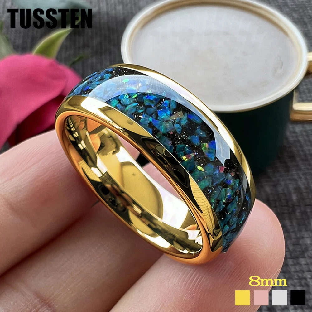 Dropshipping Tussten 8Mm Così Bella Galaxy Opal Ring Fede Nuziale Di Fidanzamento In Tungsteno Per Uomo Donna Comfort Fit