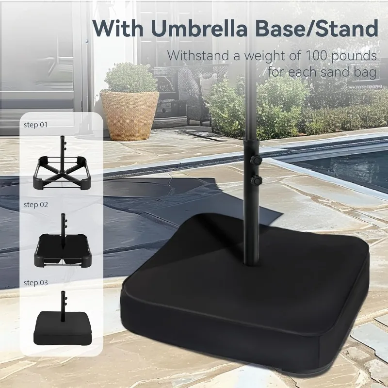 15ft Large Patio Umbrellas with Base, Outdoor Double-Sided Rectangle Market Umbrella for Pool Lawn Garden, Light Gray 4