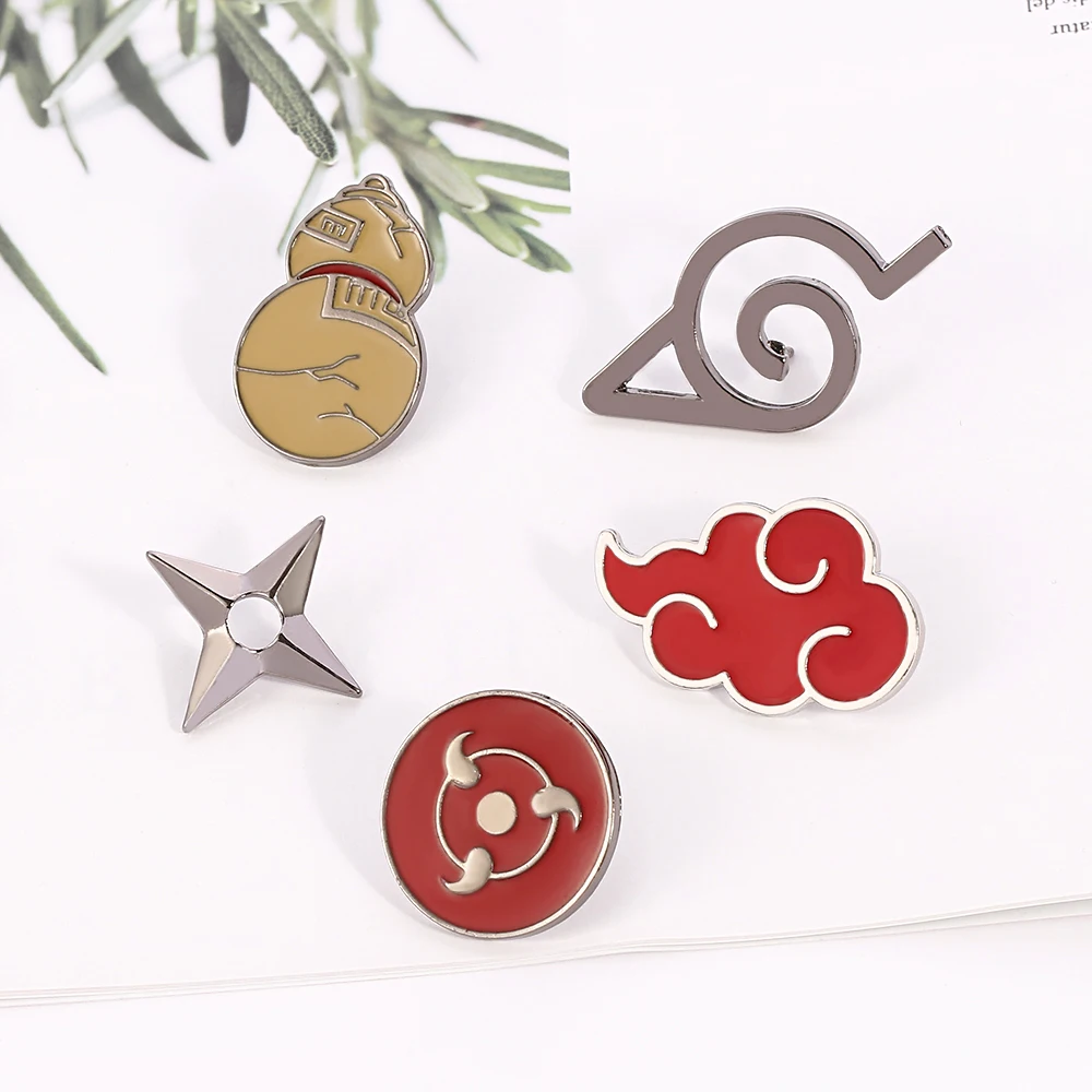 Bandai anime naruto metal laepl pinos akatsuki nuvem vermelha sharingan  esmalte broches emblemas dos desenhos animados para mochila acessórios