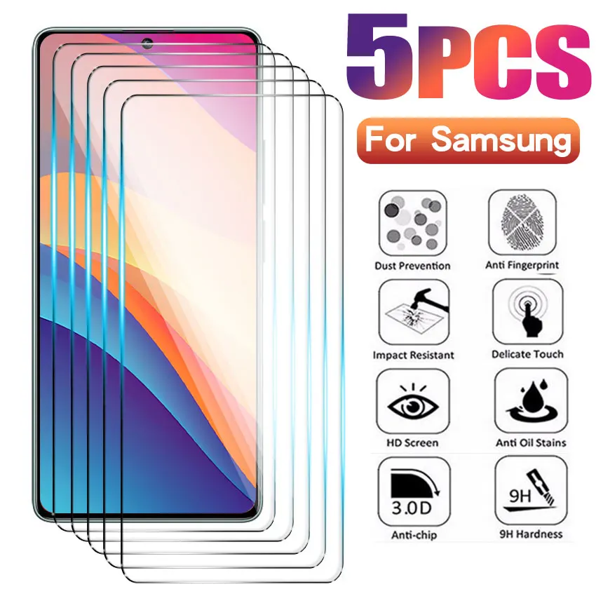 5PCS Gehärtetes Glas Für Samsung Galaxy A21 A31 A41 A71 A81 A91 Screen Protector auf Samsung A02 A12 A32 5G A42 A03 A13 A23 glas