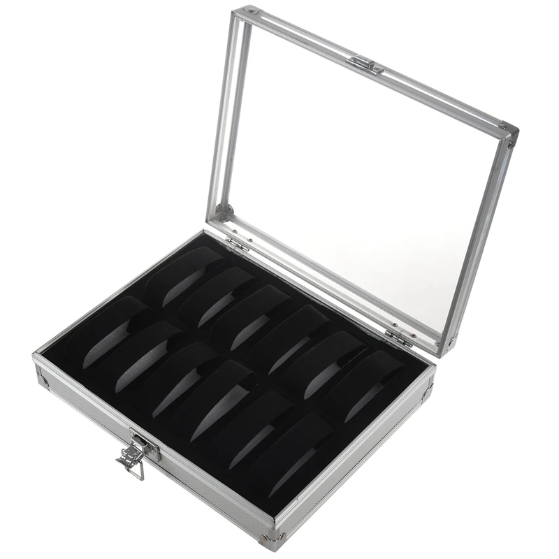 Useful Aluminium Watches Box 12 Grid Slots Jewelry Watches Display Storage Box Square Case Suede Inside Rectangle Watch Holder