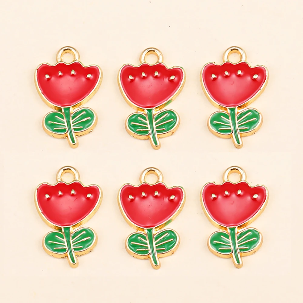 12 Stile gemischte rote Blumen Charms Schmuckherstellung süße süße Emaille Rose Anhänger Ohrringe DIY Halskette Valentinstag Geschenk – Detail 10