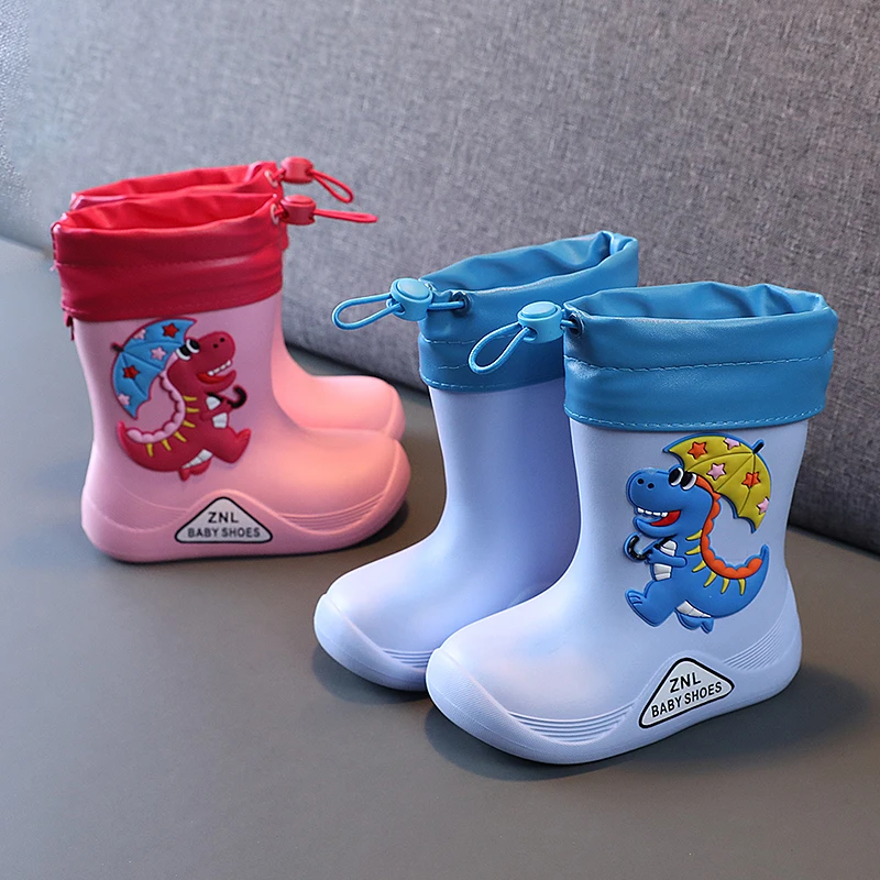 Waterproof Toddler Size Rain Boots Removable Plush 3D Cartoon Children'S Shoes Eva Lightweight Warm Boots For Four Seasons