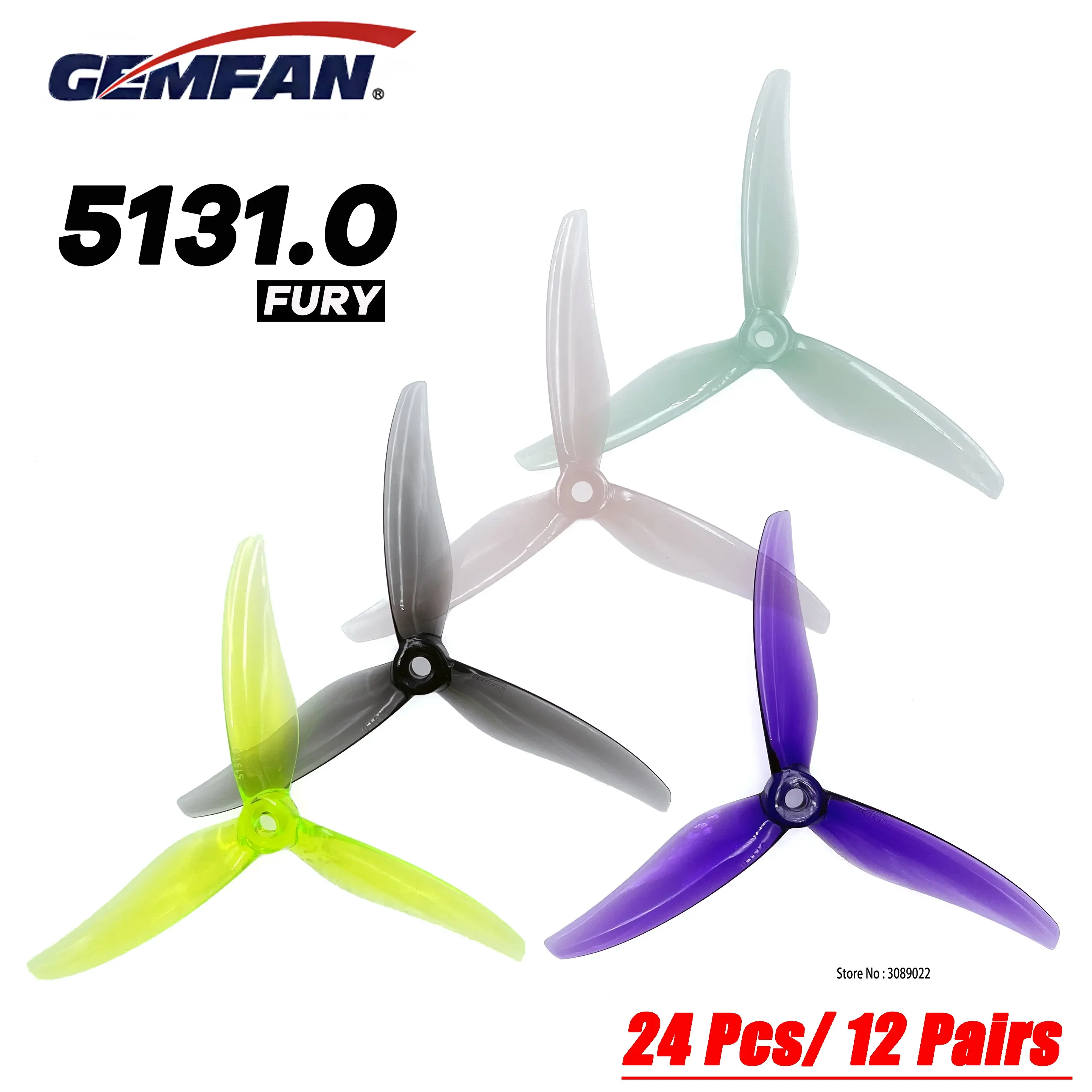 

24 шт./12 пар Gemfan Fury 5131,0 5 дюймов 3 лопасти/три лопасти пропеллер 2207 2306 FPV Бесщеточный мотор реквизит для FPV гоночного дрона