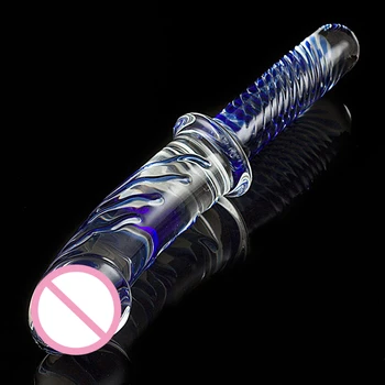 Heat-resistant Crystal Glass Dildo with Handle Huge Glass Dildo Anal Dildo G-point Stimulation Female Masturbation Stick Sex Toy 6