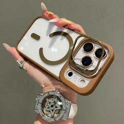 Magnetic Phone Case with Strap Bracket and Lanyard Stand Protector Cover - 14Plus 15Plus (Brown BB)