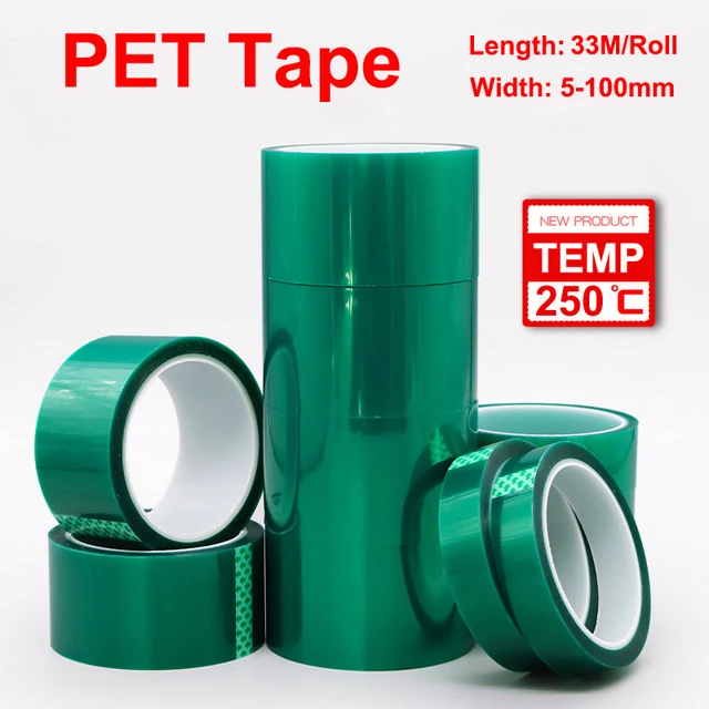 33 M 1 Roll Green PET Tape High Temperature Heat Resistant Insulation 5 -  100mm