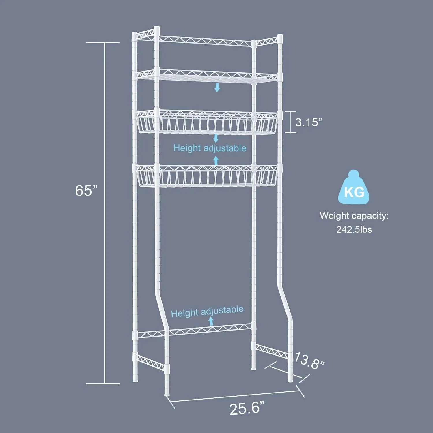 3 Tier Over The Toilet Storage Shelf Black Bathroom Storage Shelf,Space Saver Organizer, Above Toilet Stand