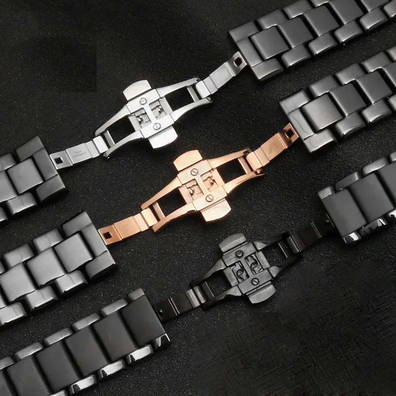 Premium Ceramic Watch Strap with Stainless Steel Butterfly Clasp, High Quality, Available in 22mm and 24mm Sizes