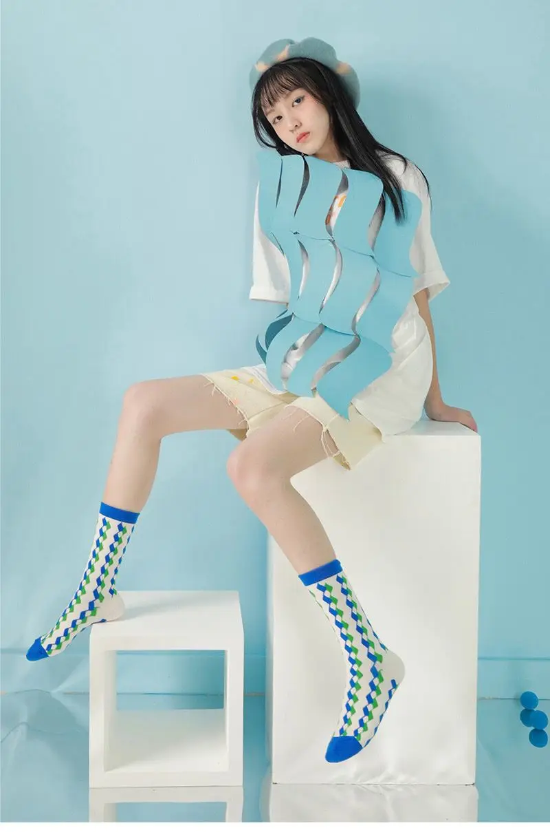 JACQUES WOLF Spring/Summer New Blue Ocean Art Design Trend Personality Fashion Women's Socks Mid Tube Socks orange knee high socks