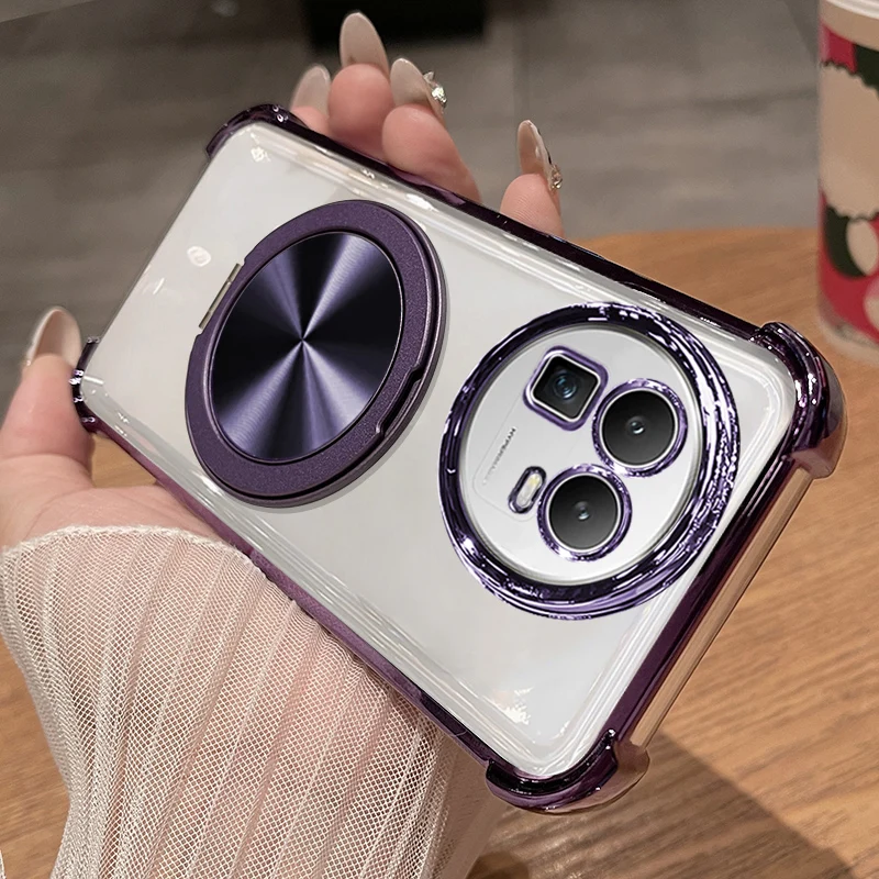 Luxury Plating Soft Clear Magnetic Bracket Shockproof Phone Case Cover