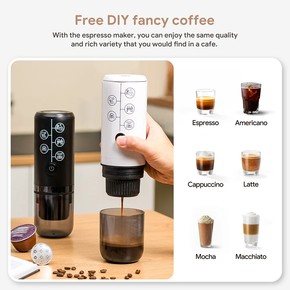 Portable electric mini coffee machine ultra long battery life wireless charging for indoor and outdoor travel