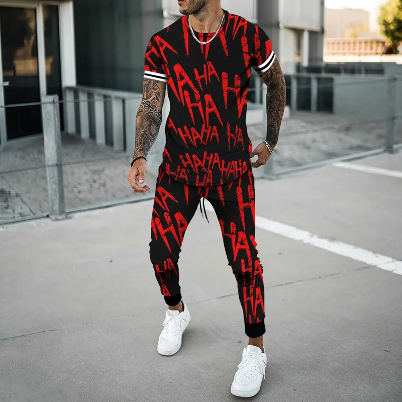 

Men's Summer Tracksuit Streetwear 2 Piece Casual Sportswear Suit T Shirt Set 3D Letters Printed Assorted Colors Short Sleeve