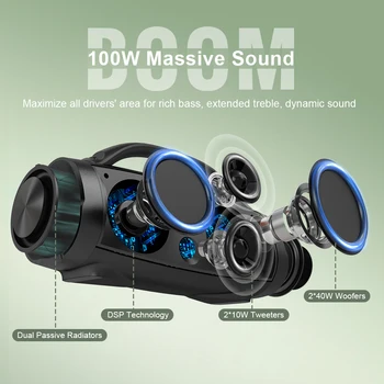 DOSS Portable Bluetooth Speaker Powerful 100W Stereo Sound Bass Subwoofer Sound Box TWS IPX6 Waterproof Outdoor Wireless Speaker 2