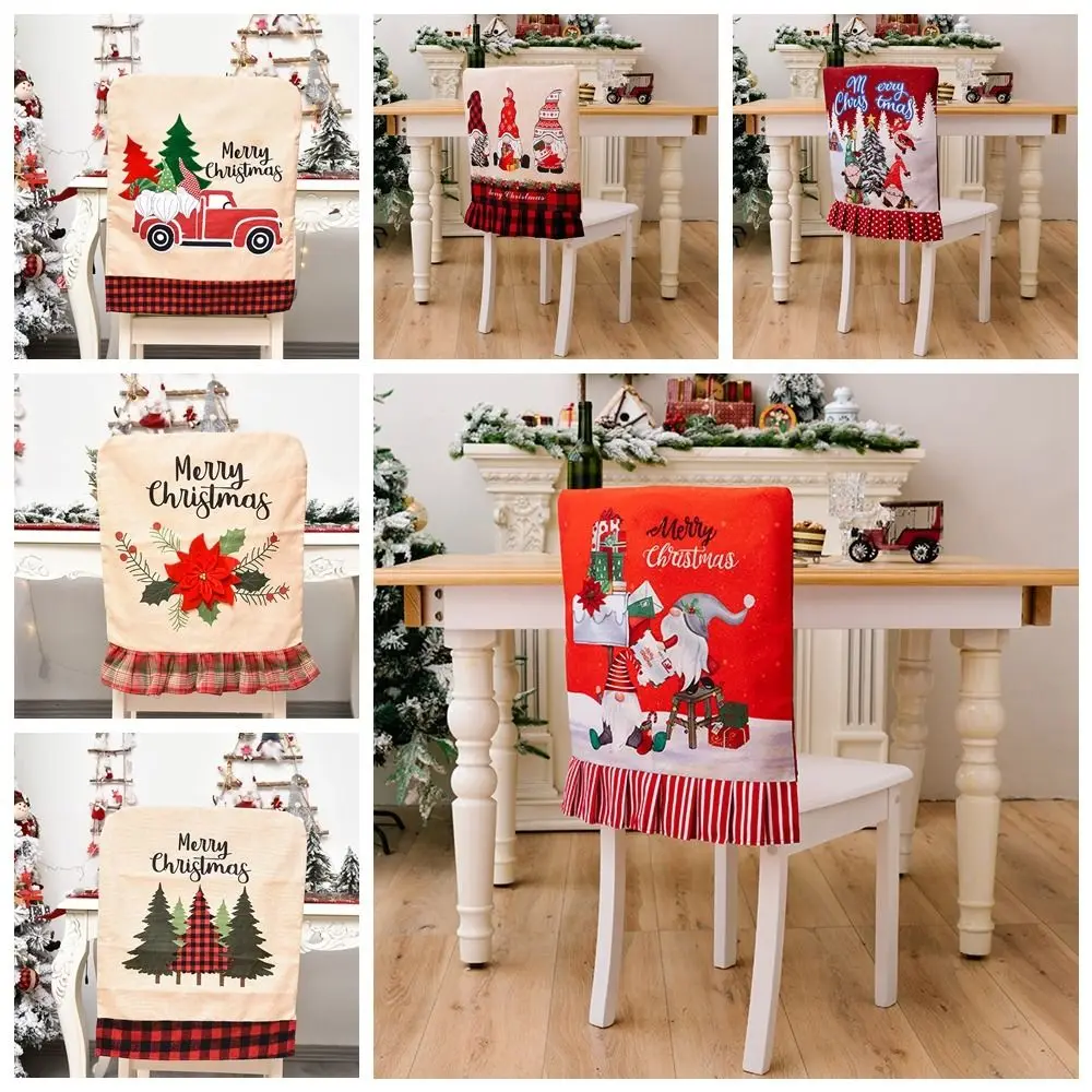 Reusable Cartoon Christmas Chair Cover Stretch Soft Xmas Dinner Chair Seat Cover Removable Christmas Table Decor Kitchen