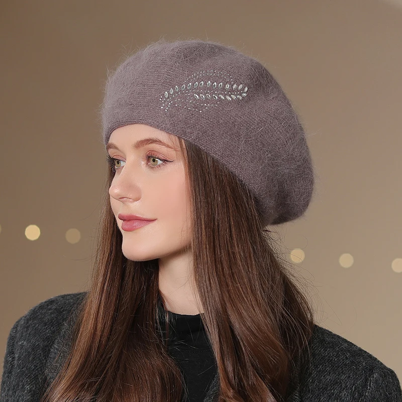 Women’s Warm Wool Knitted Beret Hat Solid Colour Winter Beanie_voghion.com