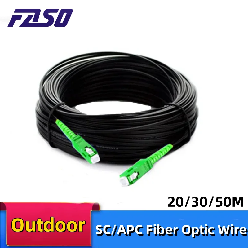 Fiber Optic Wire APC SC to APC SC Optical Single-mode 1-core Outdoor Extension Cable Simplex Patch Cord 20M/30M/50M