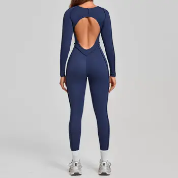 Women Tracksuit Yoga Set One Piece Jumpsuit Zipper Long Sleeved Fitness Sports Bodysuit Gym Push Up Workout Clothes Sportswear 1
