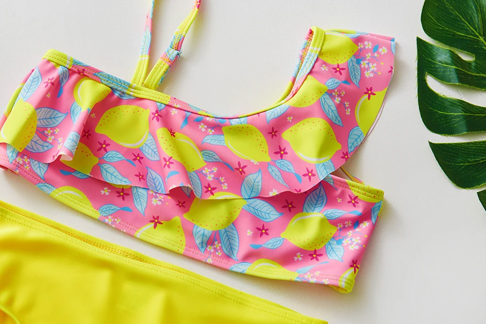 3-10Years Girl Bikini Set Tropical Lemon Girl Swimsuit Ruffle Two Piece Children's Swimwear Girls Swim costume Beach wear