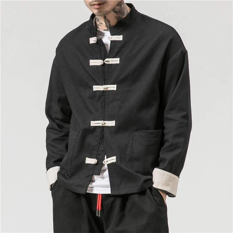 

Men's Chinese Hanfu Top Long Pants Traditional Ethnic Kung Fu Jacket Casual Pants Cotton Linen Shirt Oriental Men's Clothing Set