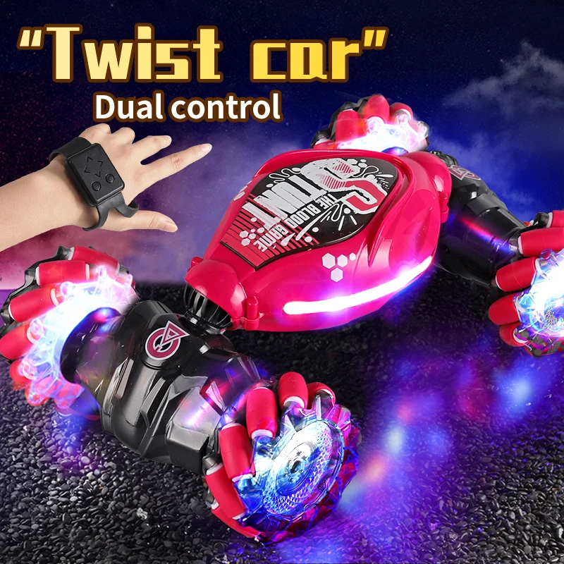 4WD Stunt RC Car - Vibrant red RC car with LED lights transforming its shape during play