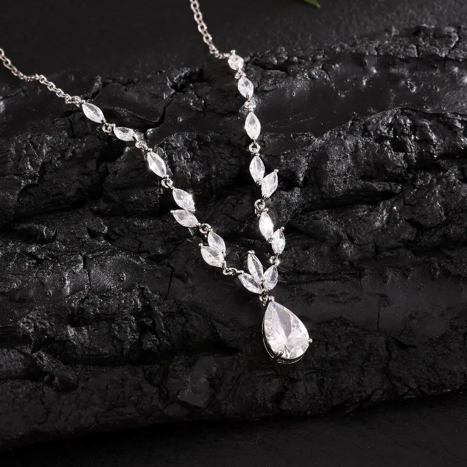 ZAKOL Verlobte Braut Hochzeit Blätter Form Zirkon Anhänger Halskette Für Frauen Luxus Temperament Charme Schmuck Geschenk Zubehör – Detail 8