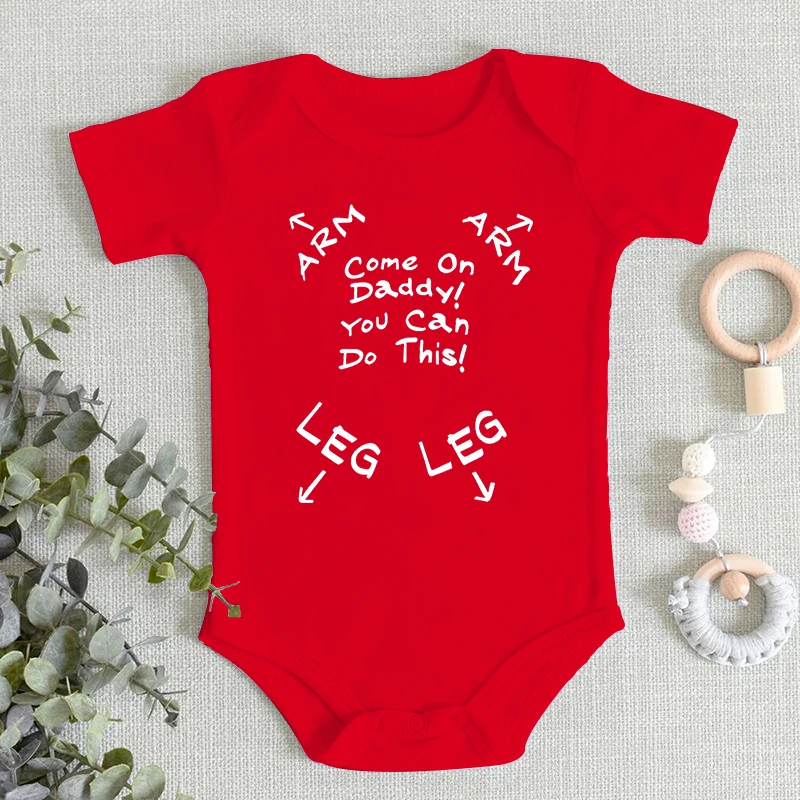 "Come One Daddy You Can Do This" Letter Pattern Newborn Bodysuits Autumn New Short Sleeve Baby Boy Girl Romper Infant Jumpsuits 5