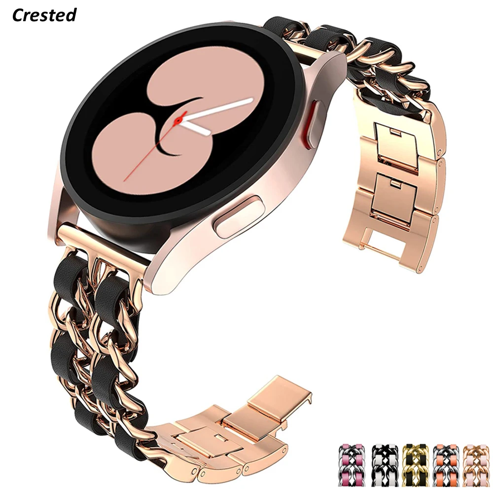 Leather and Metal Link Bracelet Watch Strap, 20mm/22mm Band