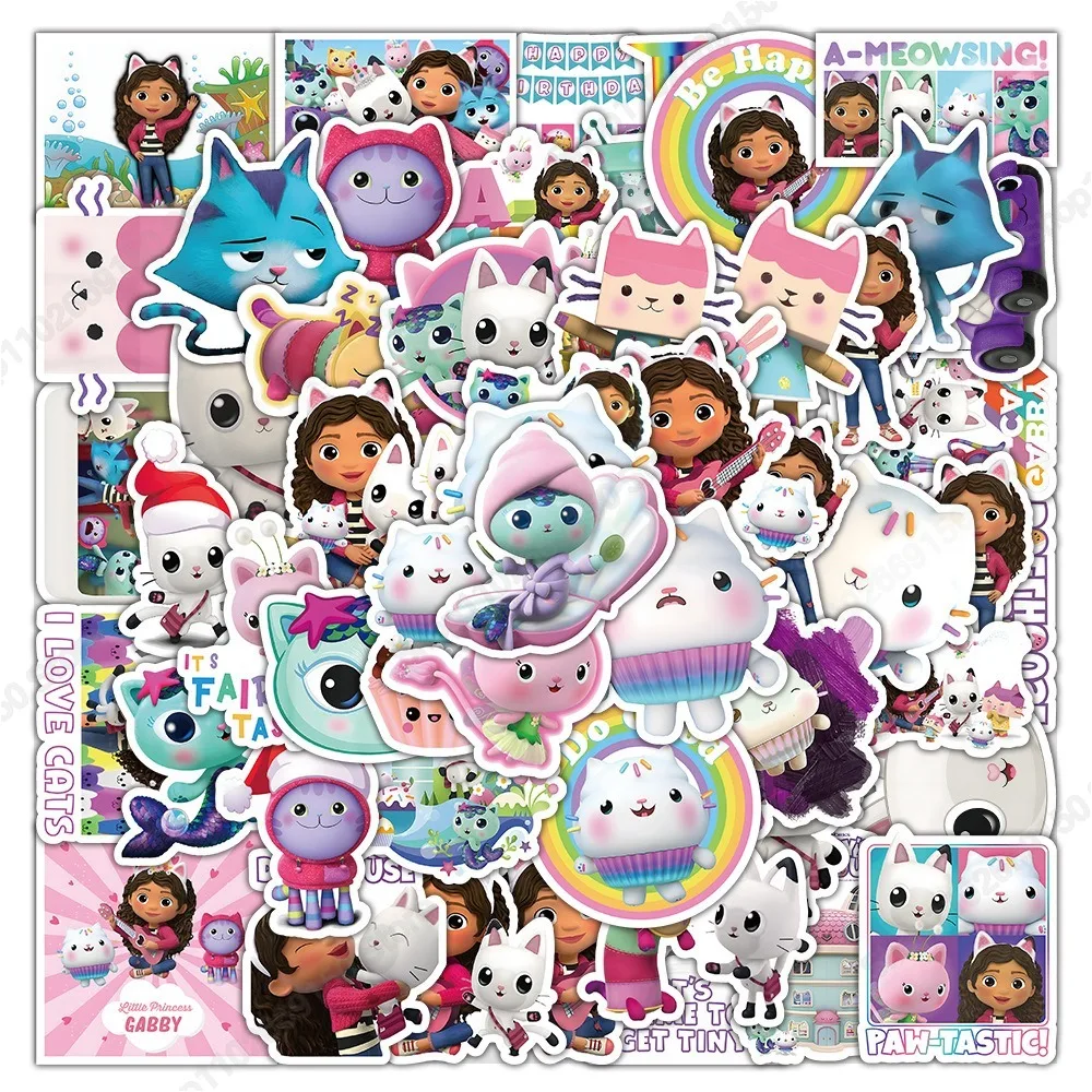 50/100Pcs Gabby Dollhouses Girls Anime Kawaii Stickers Kids Cartoon New Decal Children Fashion Cute Paster Classic Toy Gift 2024