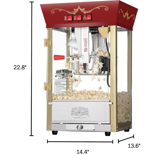 Matinee Popcorn Machine-8oz Popper with Stainless-Steel Kettle, Reject Kernel Tray, Warming Light, and Accessories by Great