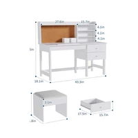 Adjustable Kids Desk and Chair Set-Wooden Study Table with Tilt Desktop,Hutch,Drawers,Cork Board & Padded Stool for Boys Girls 5