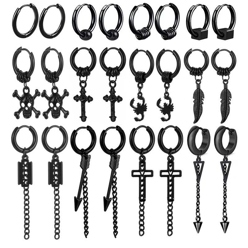 Chain Cross Pendant Earrings 1 Pair for Men/Women Creative Hip-hop Unisex Gothic Pop Collection Punk