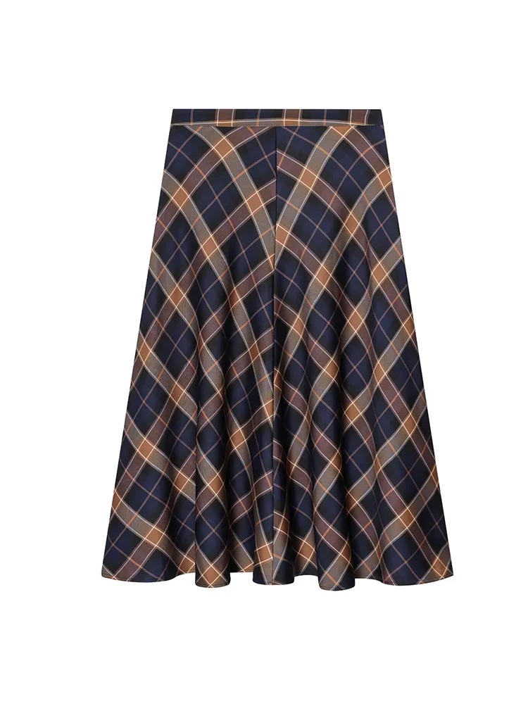 Women Vintage Plaid Skirt Autumn Winter Casual  Side Zipper A- Line Skirt Elegant Mid-Length Pockets Skirt Fashion Lady Clothes