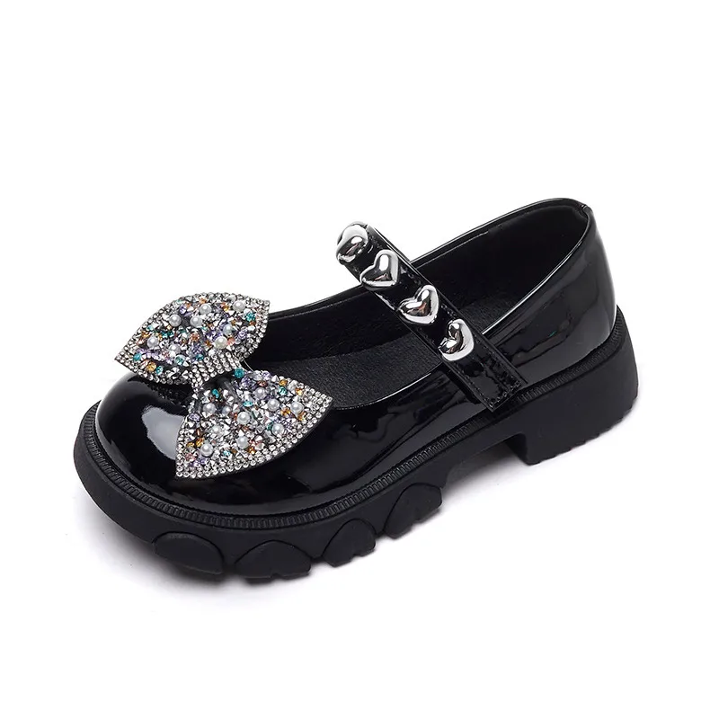 Children Girls Party Platform Leather Shoes Mary Janes For 4-9y Kids Flats High Heel Outdoor Princess Shoes mary janes spring elegant kids shoe girl s sweet love heart glitter stylish sparkly children ballet flats sliver   21 30