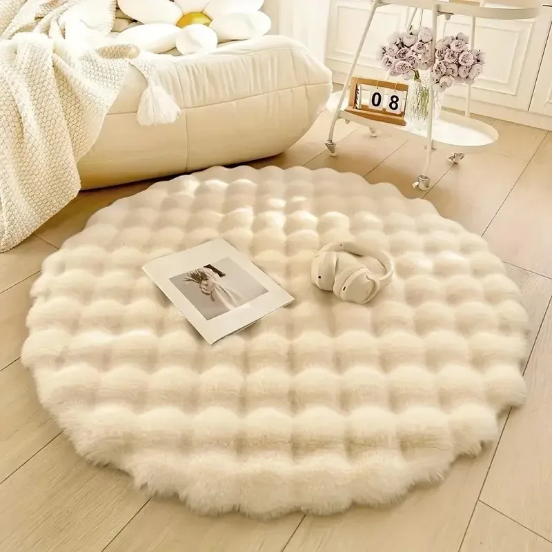 Bubble fleece stof tapijt, ronde, eenvoudige effen kleur, premium zachte, pluizige tapijten, harig, warm, schattig, indoor decoratief tapijt