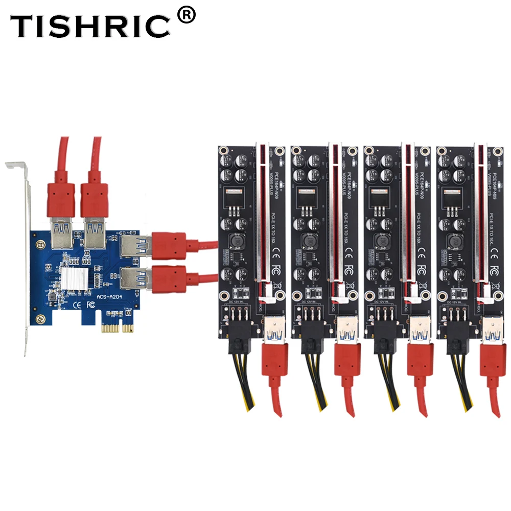 TSIHRIC PCIE 1 to 4/5/6 Pci Express Multiplier USB3.0 Extender Pci Express 1x 16x Card Slot Riser 009s 010 For Bitcoin Mining data cable types Cables & Adapters