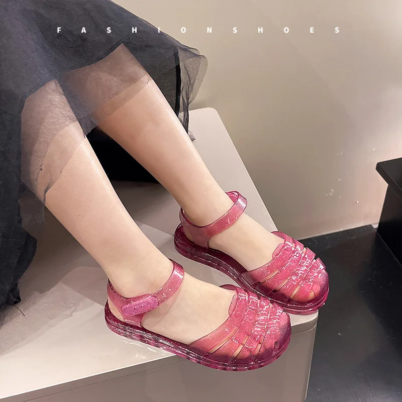 Children's Summer New PVC Children's Sandals Girls Jelly Shoes Crystal Princess Baby Soft Soled Single Shoes Beach Shoes 4