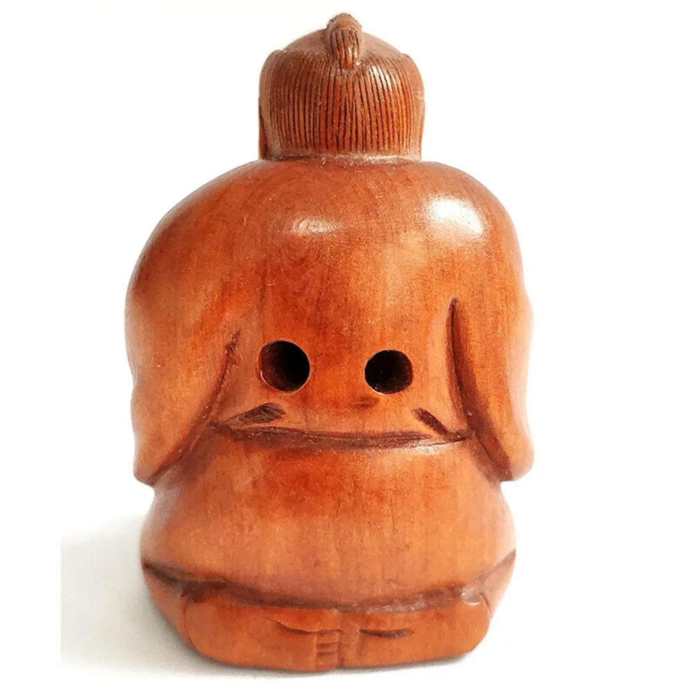 RS436, Collectible 20 Years Old 2" Hand Carved Japanese Boxwood Netsuke, Elder Man Figurine, People Sculpture, Small Ornaments 4
