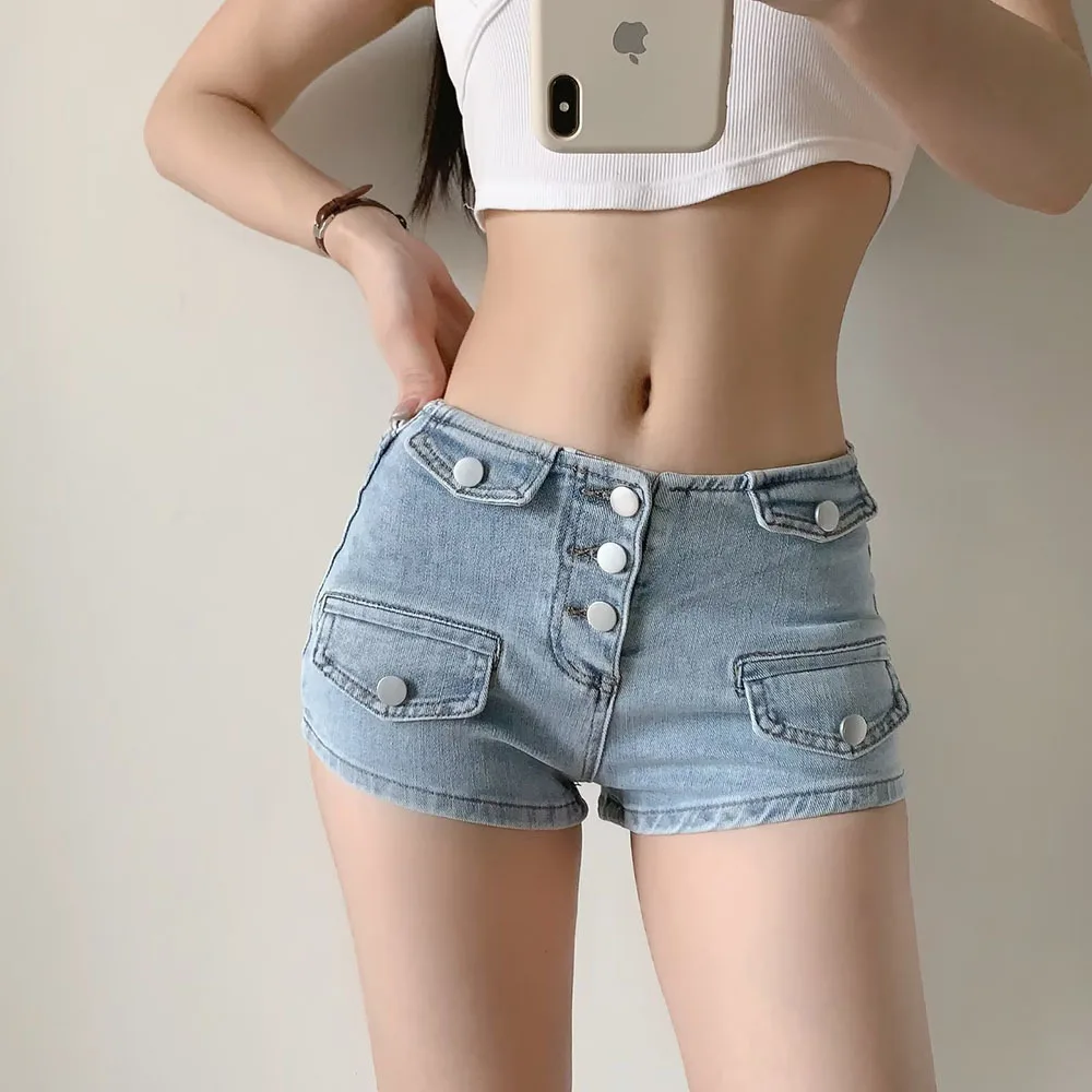 

Sexy Low Waist Denim Shorts For Women Spicy Girl Workwear Short Pants Fashion Solid Summer Hot Pants Versatile Tight Short Jeans