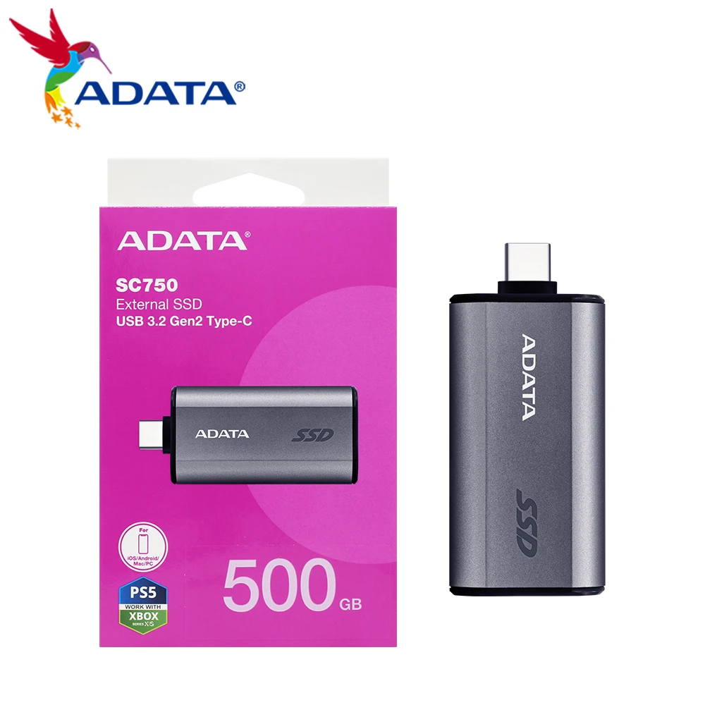 ADATA SC750 외장 SSD USB 3.2 500GB 1000GB Gen2 1050MB/s 휴대용 솔리드 스테이트 드라이브 내장형 접이식 USB-C 드라이브