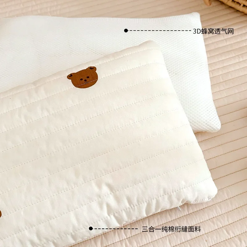 Baby Pillow Pure Cotton Quilted 6-18 Months Baby Low Pillow Spring and Summer Skin Friendly Breathable Detachable and Washable
