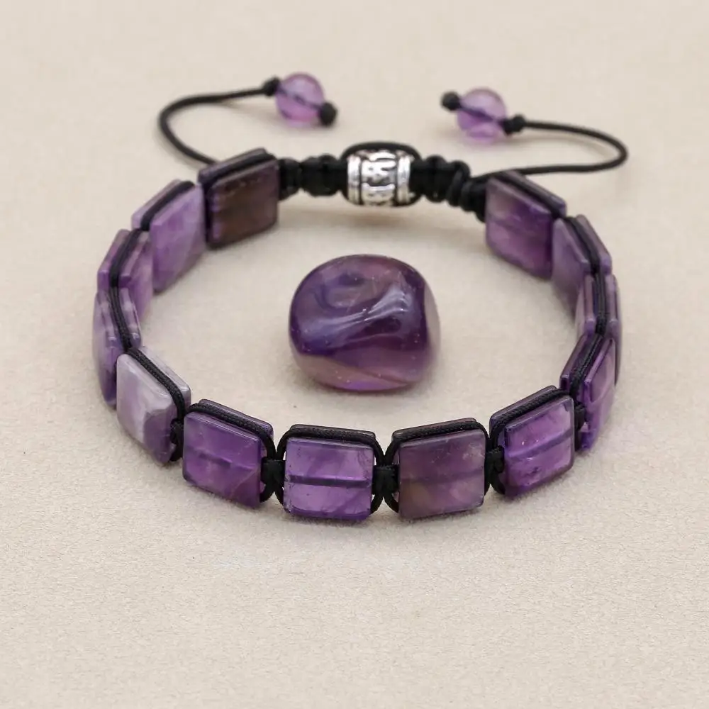 10MM Natural Stone Amethyst Chakra Braided Bracelet & Bangle Punk Women Friendship Charm Bracelets Handmade Couples Jewelry
