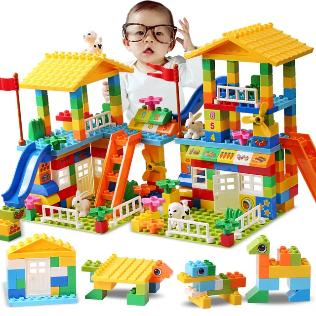 153PCS Big Particle Roof Blocks Compatible City House Big Size Slide Building Blocks Castle Brick Toys For Children 1